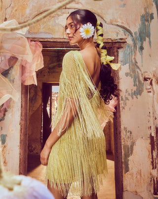 Lime Green Fringe Dress by Shriya Som available on Indiaspopup.com