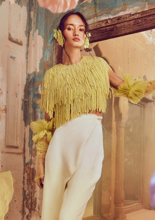 Lime Green Pearl Fringe Top by Shriya Som available on Indiaspopup.com