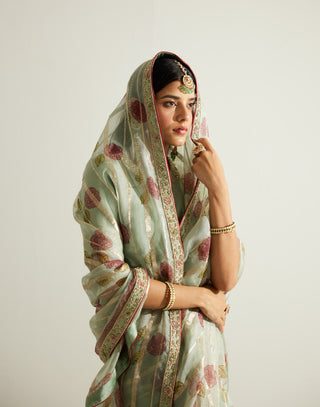 Shyam Narayan Prasad-Smoke Green Zardozi Sari And Blouse-INDIASPOPUP.COM