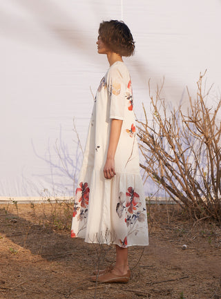 Kharakapas-Surfinia Offwhite Printed Dress-INDIASPOPUP.COM