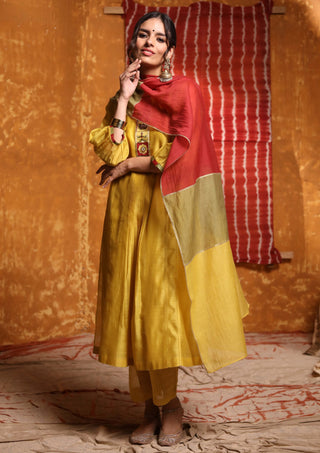 Shivani Bhargava-Mustard Tribal Embroidery Kurta Set-INDIASPOPUP.COM