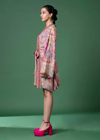 Purple Paisley Wrap Dress And Belt by Siddhartha Bansal, available on Indiaspopup.com