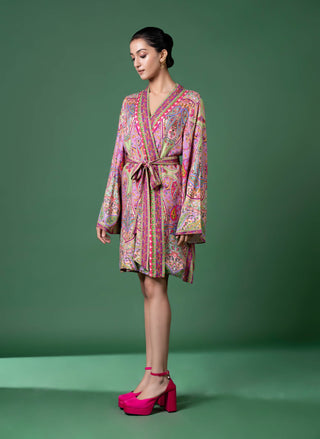 Purple Paisley Wrap Dress And Belt by Siddhartha Bansal, available on Indiaspopup.com