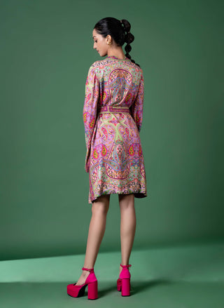 Purple Paisley Wrap Dress And Belt by Siddhartha Bansal, available on Indiaspopup.com