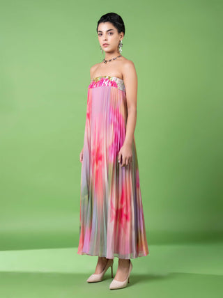 Drizzly Floral Pleated Dress by Siddhartha Bansal, available on Indiaspopup.com