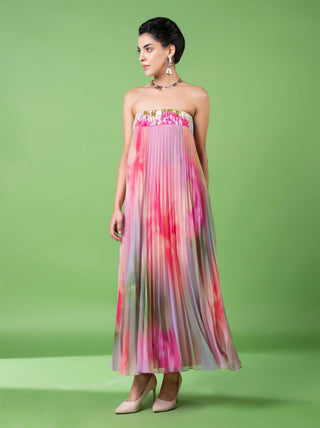 Drizzly Floral Pleated Dress by Siddhartha Bansal, available on Indiaspopup.com