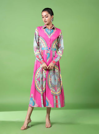 Blue Pink Pleated Dress by Siddhartha Bansal, available on Indiaspopup.com