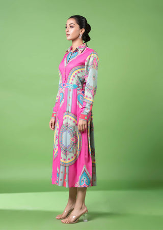 Blue Pink Pleated Dress by Siddhartha Bansal, available on Indiaspopup.com