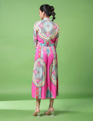 Blue Pink Pleated Dress by Siddhartha Bansal, available on Indiaspopup.com