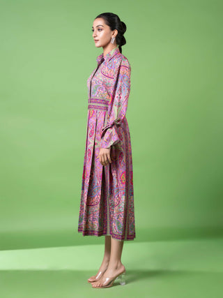 Purple Paisley Pleated Dress by Siddhartha Bansal, available on Indiaspopup.com