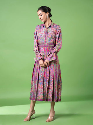 Purple Paisley Pleated Dress by Siddhartha Bansal, available on Indiaspopup.com