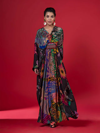 Juniper Print Embroidered Kaftan Dress by Siddhartha Bansal, available on Indiaspopup.com