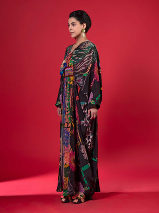 Juniper Print Embroidered Kaftan Dress by Siddhartha Bansal, available on Indiaspopup.com