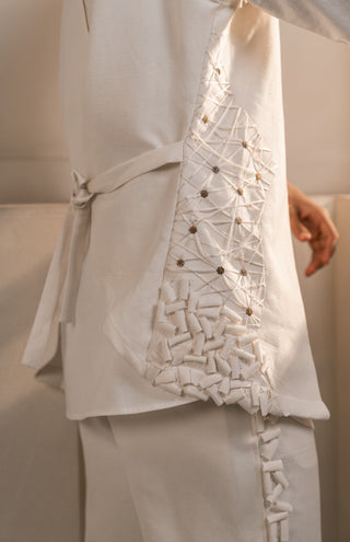 Ivory cotton linen shacket set