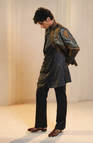 Bronze tissue short jacket and kurta set