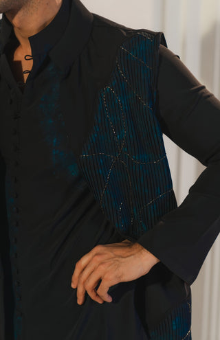 Midnight blue handpaint painted nehru jacket set