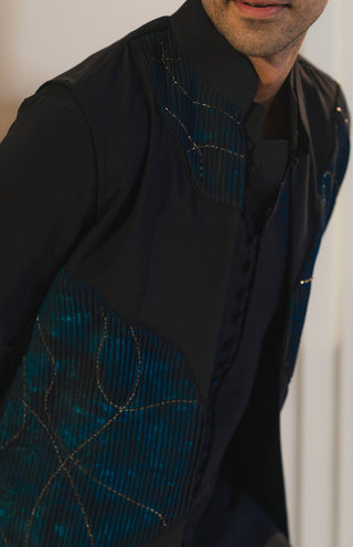 Midnight blue handpaint painted nehru jacket set