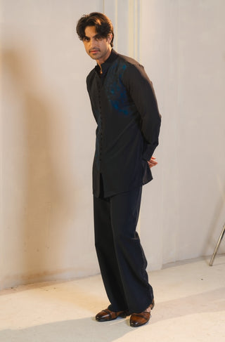 Midnight blue handpaint painted nehru jacket set