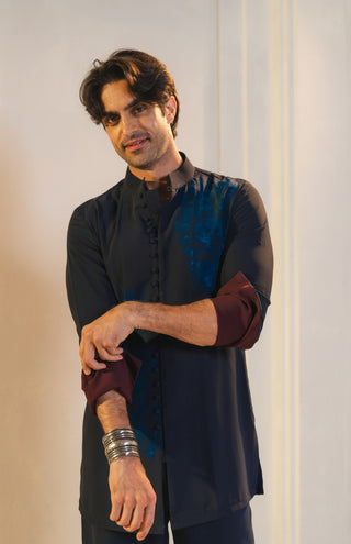 Midnight blue handpaint painted nehru jacket set
