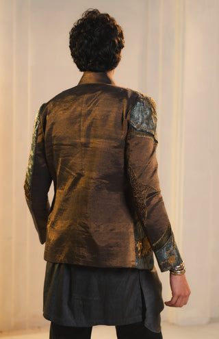 Bronze tissue short jacket and kurta set