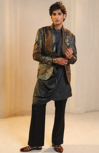 Bronze tissue short jacket and kurta set