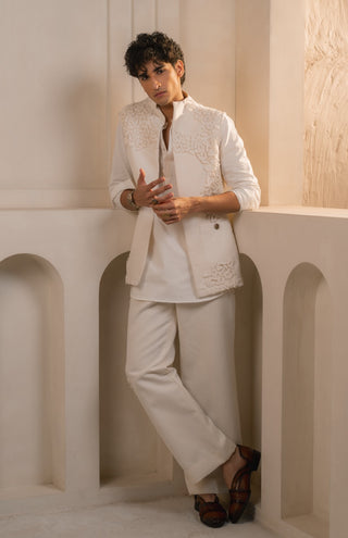 Ivory cotton linen shacket set
