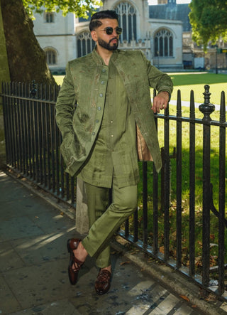 Sage green bandhgala and trousers