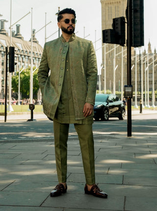 Sage green bandhgala and trousers