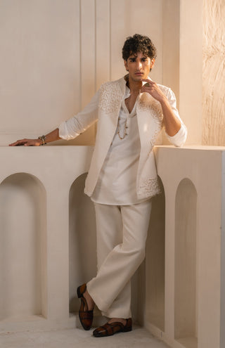 Ivory cotton linen shacket set