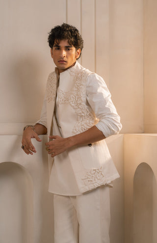 Ivory cotton linen shacket set