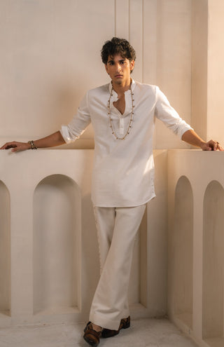 Ivory cotton linen shacket set