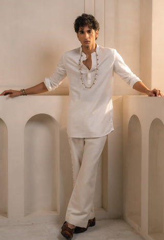 Ivory cotton linen kurta and pant