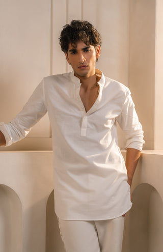 Ivory cotton linen shacket set