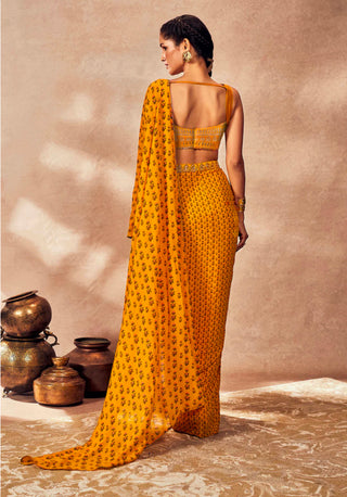 Yellow pixie dust drape sari and blouse