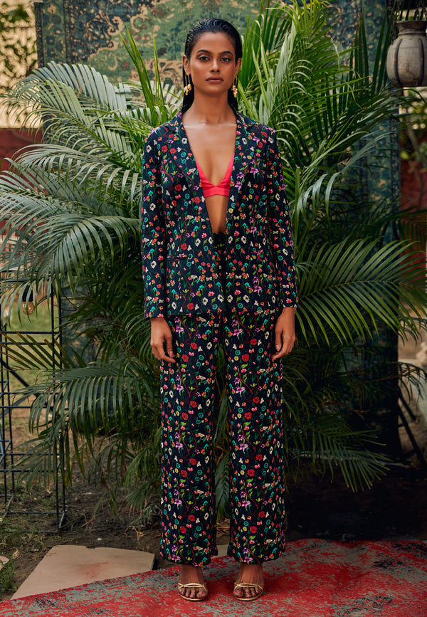 Nautanky-Printed Blazer With Bustier And Straight Pants-INDIASPOPUP.COM