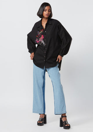 Saaksha & Kinni-Black Oversized Shirt And Jeans-INDIASPOPUP.COM