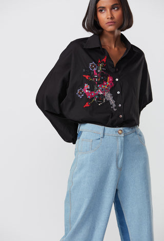 Saaksha & Kinni-Black Oversized Embroidered Shirt-INDIASPOPUP.COM