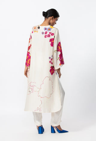 Saaksha & Kinni-Ivory Floral Silk Tunic-INDIASPOPUP.COM