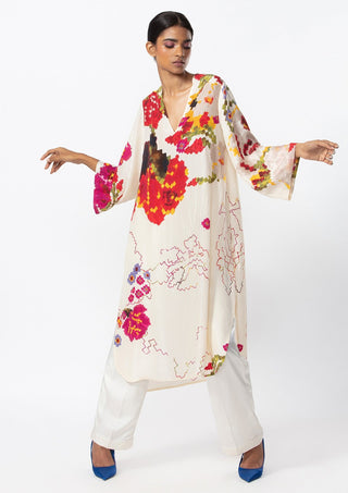 Saaksha & Kinni-Ivory Floral Tunic With Pants-INDIASPOPUP.COM