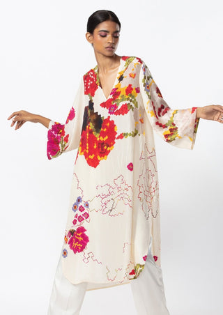 Saaksha & Kinni-Ivory Floral Silk Tunic-INDIASPOPUP.COM