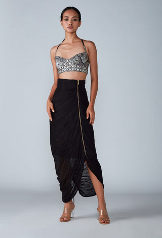 Saaksha & Kinni-Black Abstract Bustier With Skirt-INDIASPOPUP.COM