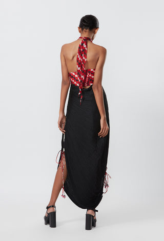 Saaksha & Kinni-Black Red Abstract Halter Dress-INDIASPOPUP.COM