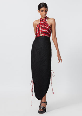 Saaksha & Kinni-Black Red Abstract Halter Dress-INDIASPOPUP.COM