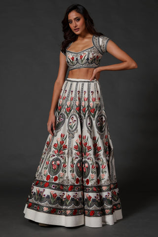 Rohit Bal-Ivory Chanderi Lehenga Set-INDIASPOPUP.COM