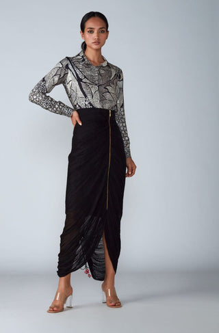 Saaksha & Kinni-Black Collared Shirt With Skirt-INDIASPOPUP.COM