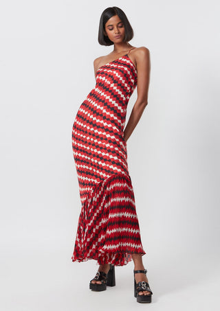 Saaksha & Kinni-Red Abstract One Shoulder Dress-INDIASPOPUP.COM