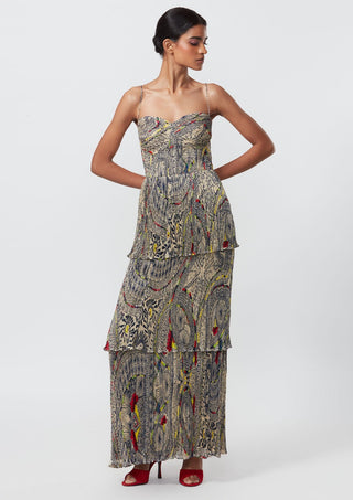 Saaksha & Kinni-Multicolor Chiffon Pleated Dress-INDIASPOPUP.COM