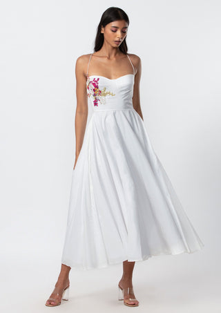 Saaksha & Kinni-White Embroidered Frock Dress-INDIASPOPUP.COM