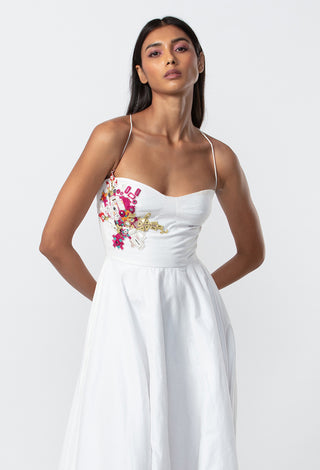 Saaksha & Kinni-White Embroidered Frock Dress-INDIASPOPUP.COM