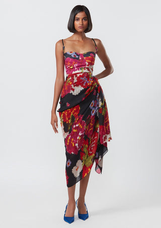 Saaksha & Kinni-Multicolor Draped Midi Dress-INDIASPOPUP.COM
